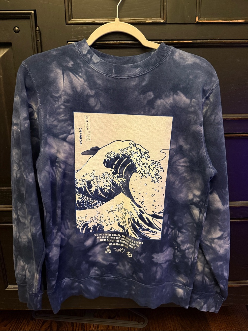 RUDIS Wrestling Tie-Dye Navy Crewneck Sweatshirt with Wave Graphic —New/ no tag